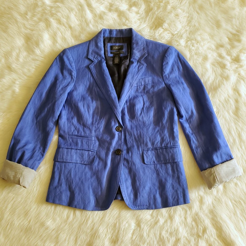 J. Crew Blue Herringbone Schoolboy Blazer Size 2 - Picture 4 of 16